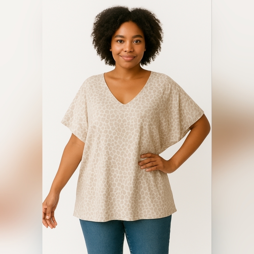 🤍 Jordan Taylor Neutral Animal Print Tunic Top M NW